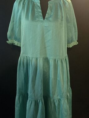 Current Air Teal Tiered V-Neck Mini Dress W/Slip Size S NWOT
